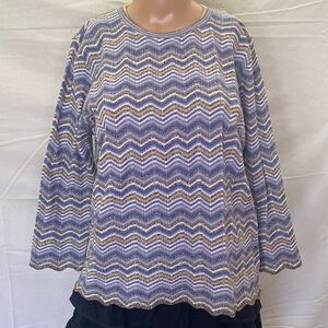 alfred dunner zig zag wave print boho acrylic sweater size PXL